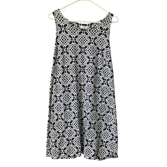 Crown & Ivy Geometric Blue and White Midi Dress - Picture 1 of 8